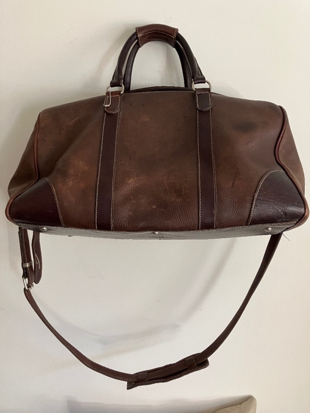 ROOTS Dark Brown Leather Duffle Bag